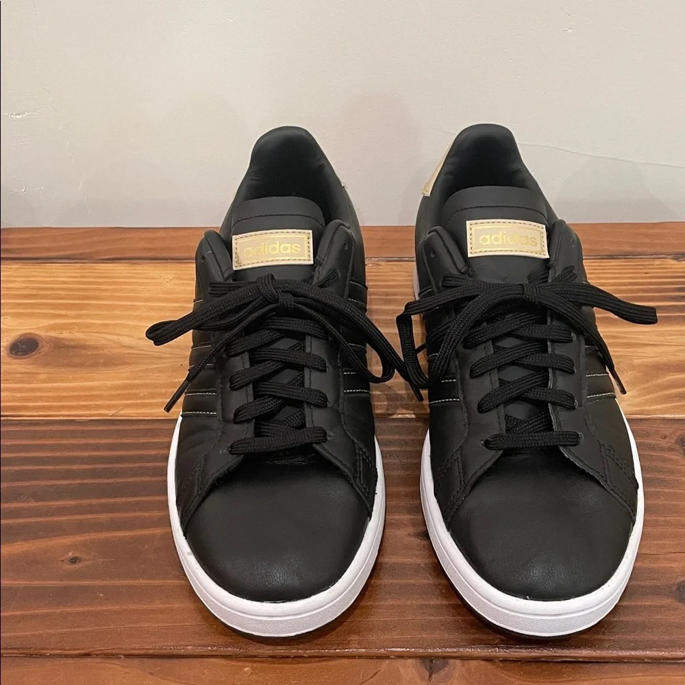 adidas Neo Grand Court Black Gold Men’s Leather Sneakers Size 9.5